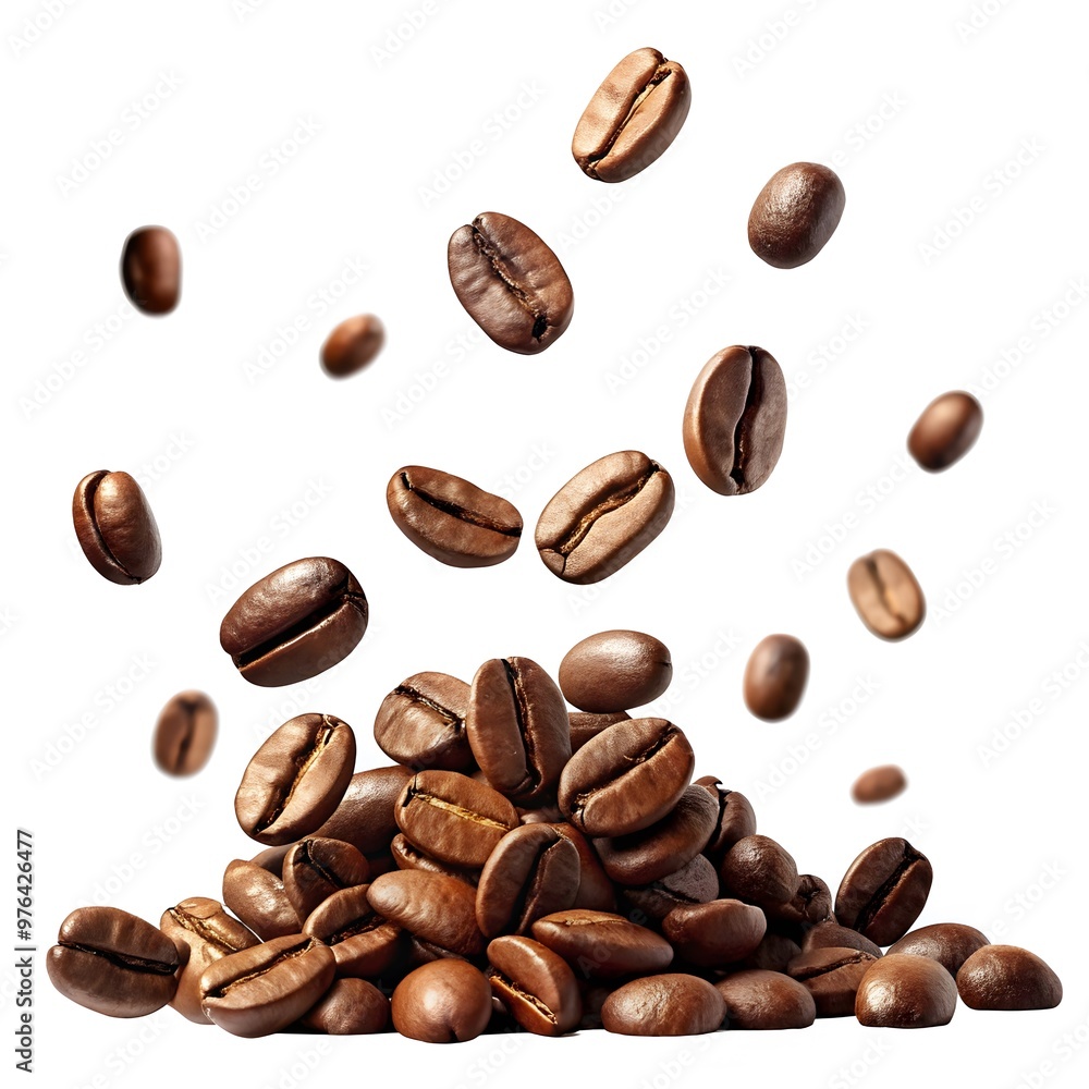 Coffee Beans Flying on a White Background with 3D Effect Coffee Beans Flying on a White Background with 3D Effect