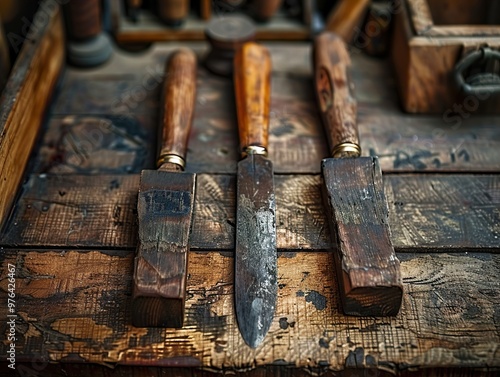 Vintage Woodworking Tools on a Wooden Table