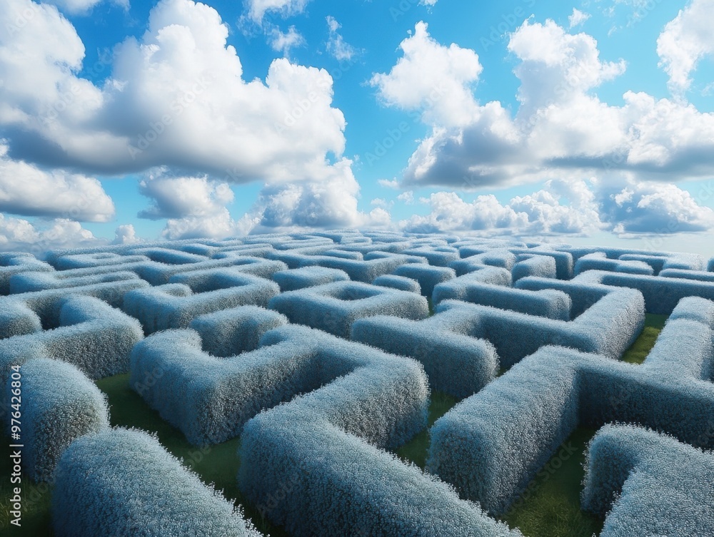 Obraz premium Surreal Sky Maze Clouds Form an Illusionary Labyrinth in the Sky, Creating a Breathtaking Optical Illusion of Endless Pathways and Hidden Depths This Dramatic Weather Phenomenon Captures the