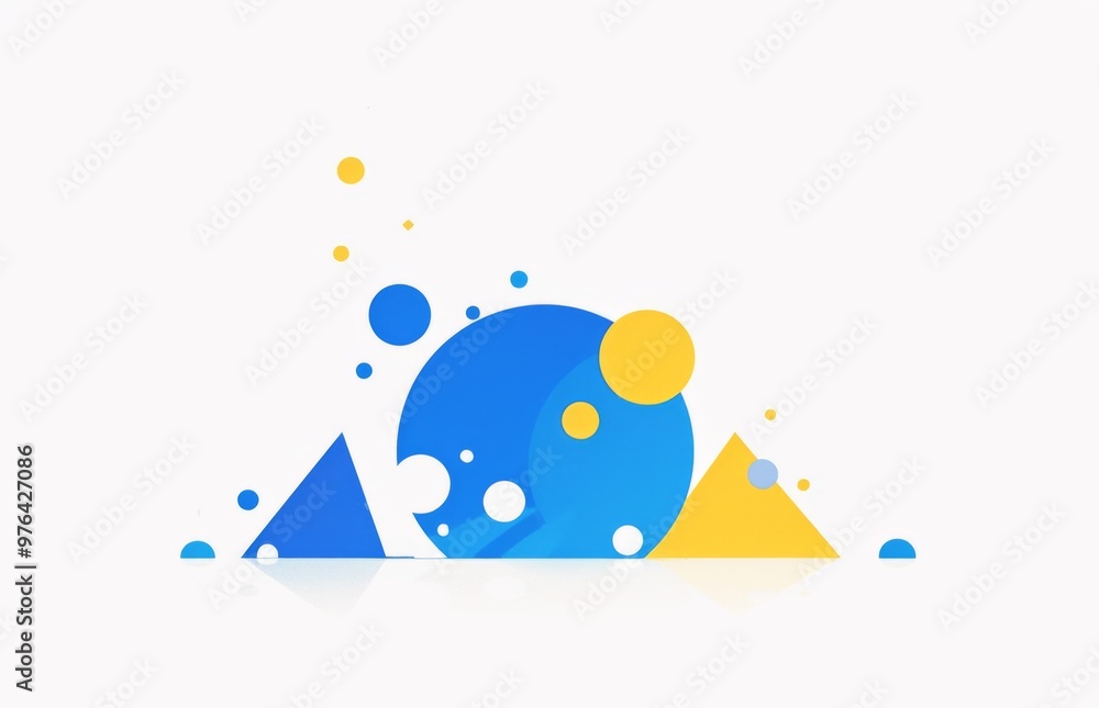 Naklejka premium Blue Circle and Yellow Triangles on White Background