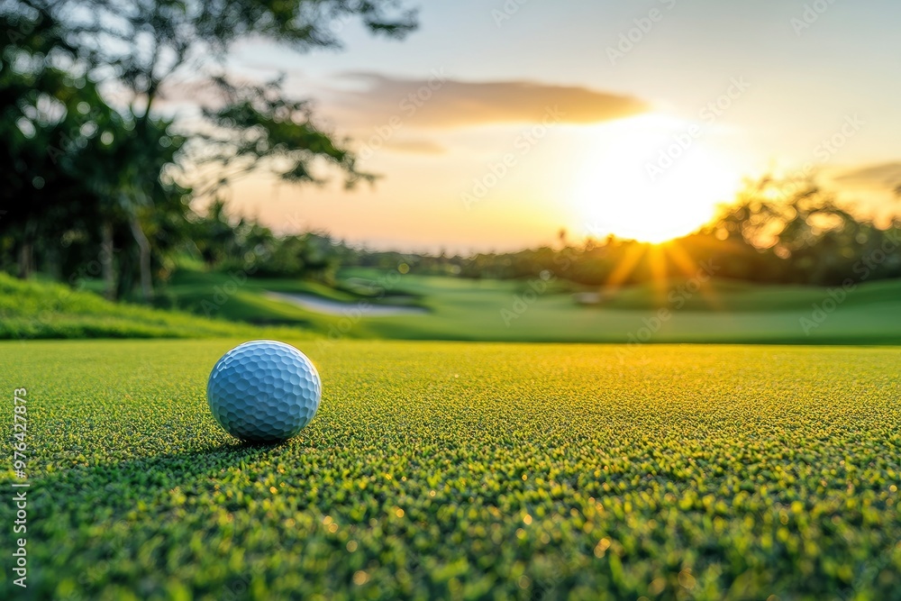 Golf teeing ground in golf course with sunrise background , ai Golf teeing ground in golf course with sunrise background , ai