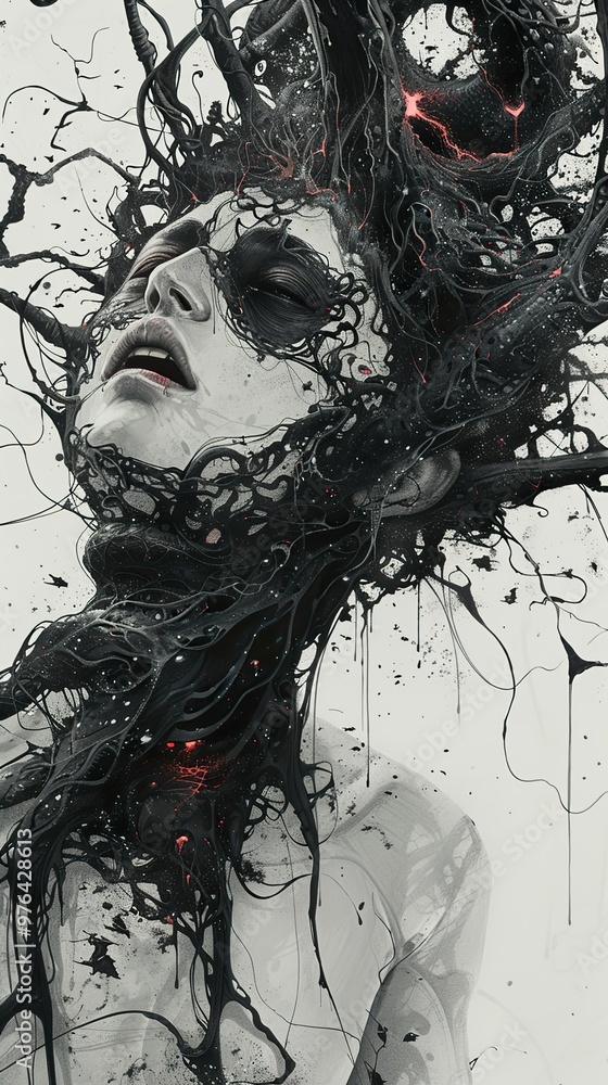 Abstract Surreal Woman with Black Hair and Body Abstract Surreal Woman with Black Hair and Body