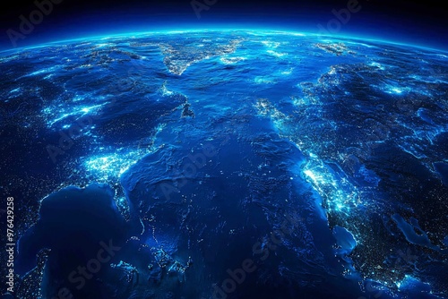 Nighttime View of Earth's Coastline with City Lights