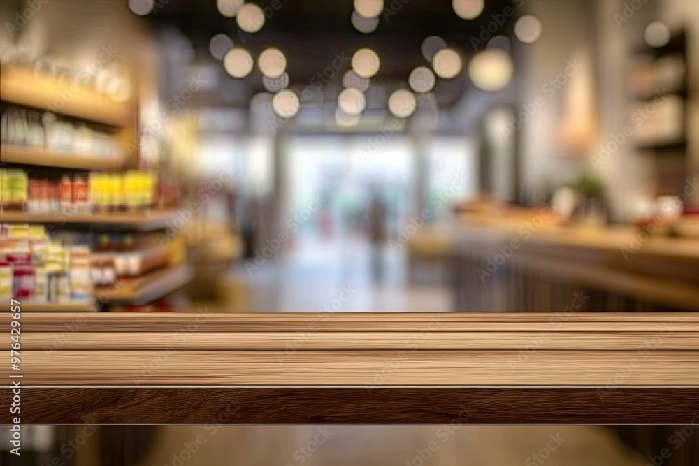 Table and blur background, Wooden counter over blur bokeh light background, Brown wood table top, shelf for food and retail shop, store product display backdrop, banner, mockup, template, ai Table and blur background, Wooden counter over blur bokeh light background, Brown wood table top, shelf for food and retail shop, store product display backdrop, banner, mockup, template, ai
