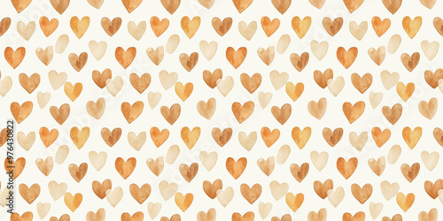 cream and butterscotch color hearts seamless pattern, clean surface texture, white background