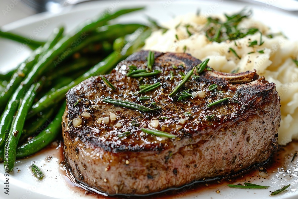 Grilled Steak with Mashed Potatoes and Green Beans Grilled Steak with Mashed Potatoes and Green Beans