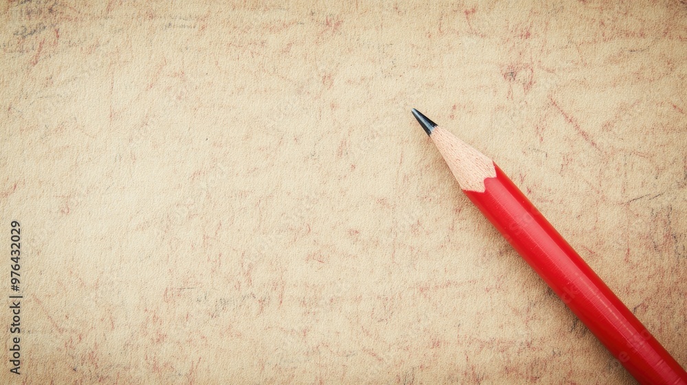 Red pencil on textured background, slightly worn tip