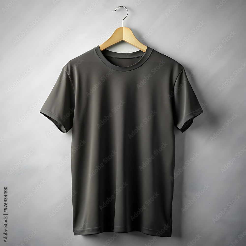 Black T-Shirt Mockup on Hanger. Black T-Shirt Mockup on Hanger.