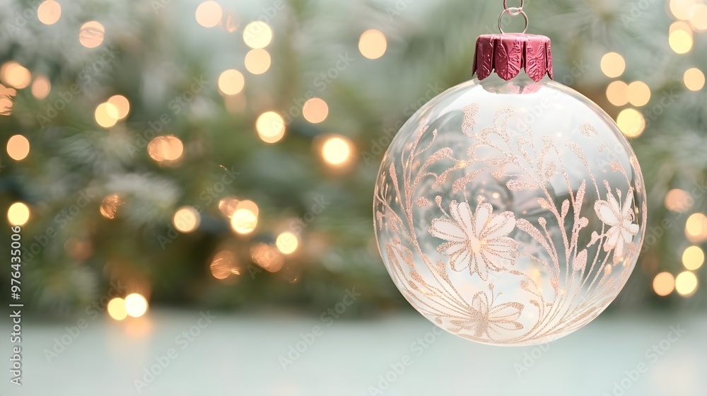 Christmas Ornament with Floral Design & Bokeh Lights Christmas Ornament with Floral Design & Bokeh Lights