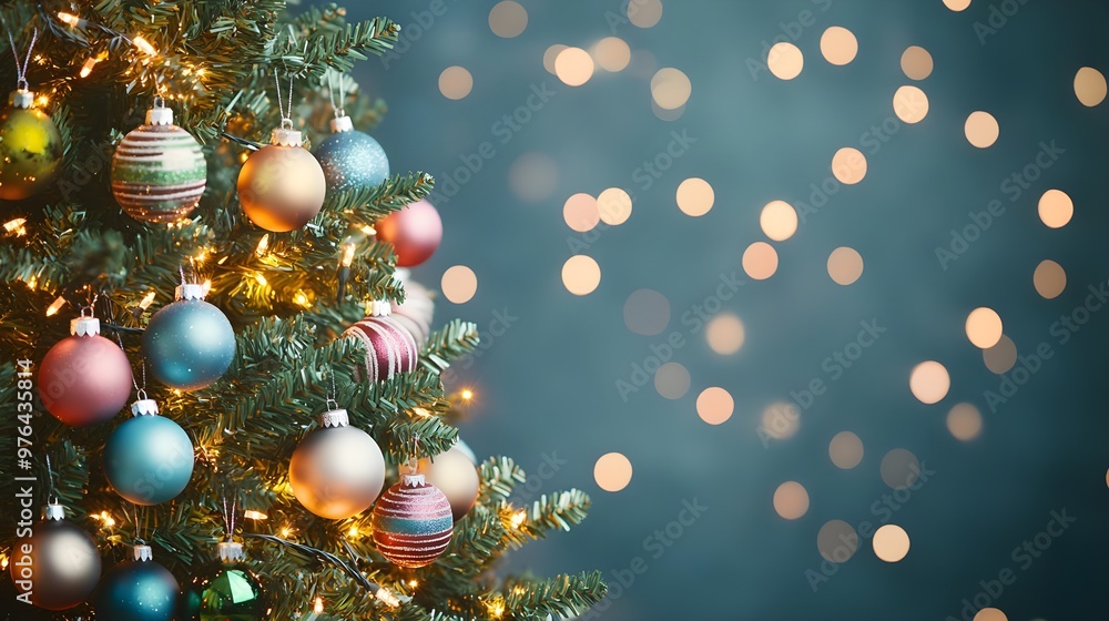 Fototapeta premium Christmas Tree Baubles and Lights - Festive Background
