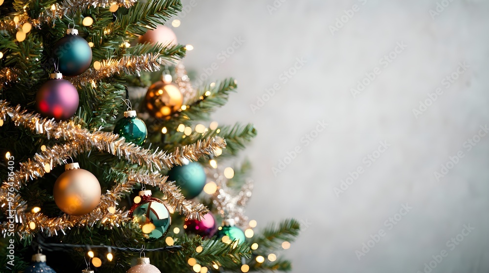 Christmas Tree Ornaments and Lights Close-up Christmas Tree Ornaments and Lights Close-up