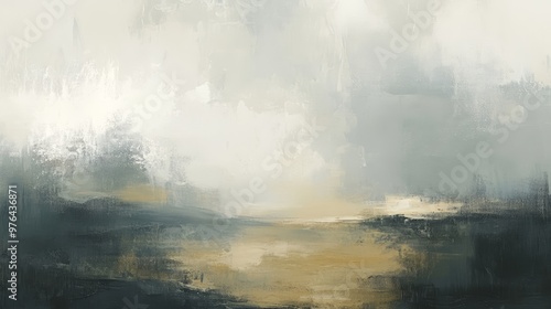 Abstract Painting Landscape with White Grey and Gold Colors