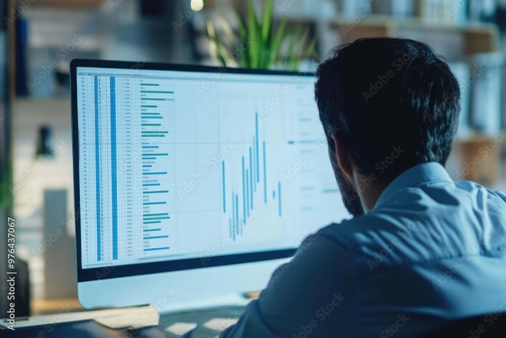 Businessman follow up progress of project work by using weekly gantt chart and graphic show the progress of team member on job status dashboard Businessman follow up progress of project work by using weekly gantt chart and graphic show the progress of team member on job status dashboard