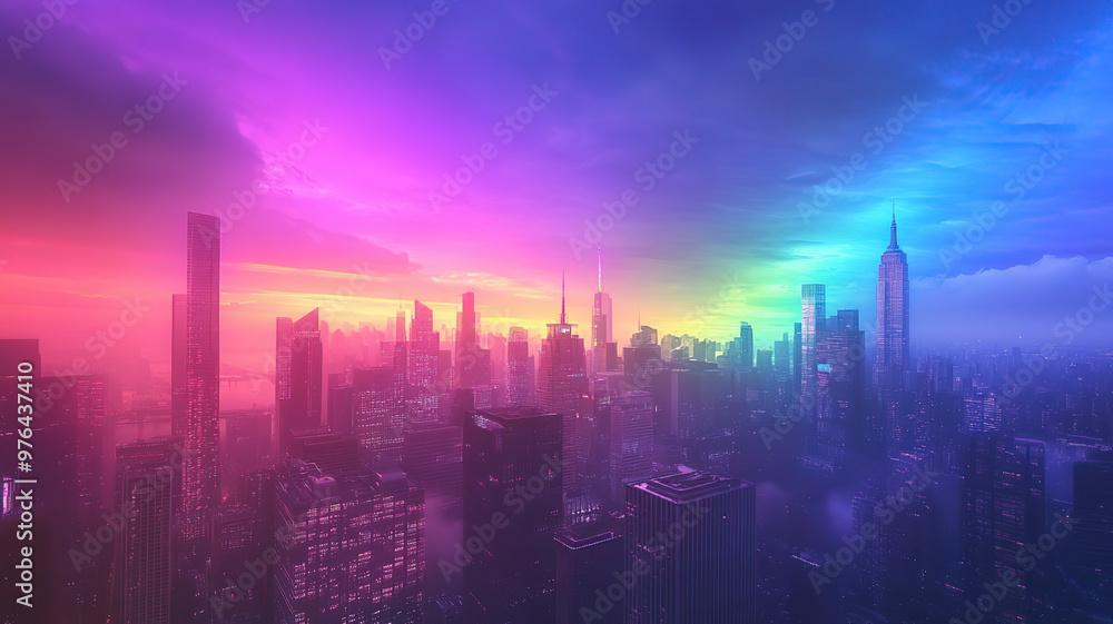 Panoramic view of city skyline at sunset fast timeline Panoramic view of city skyline at sunset fast timeline