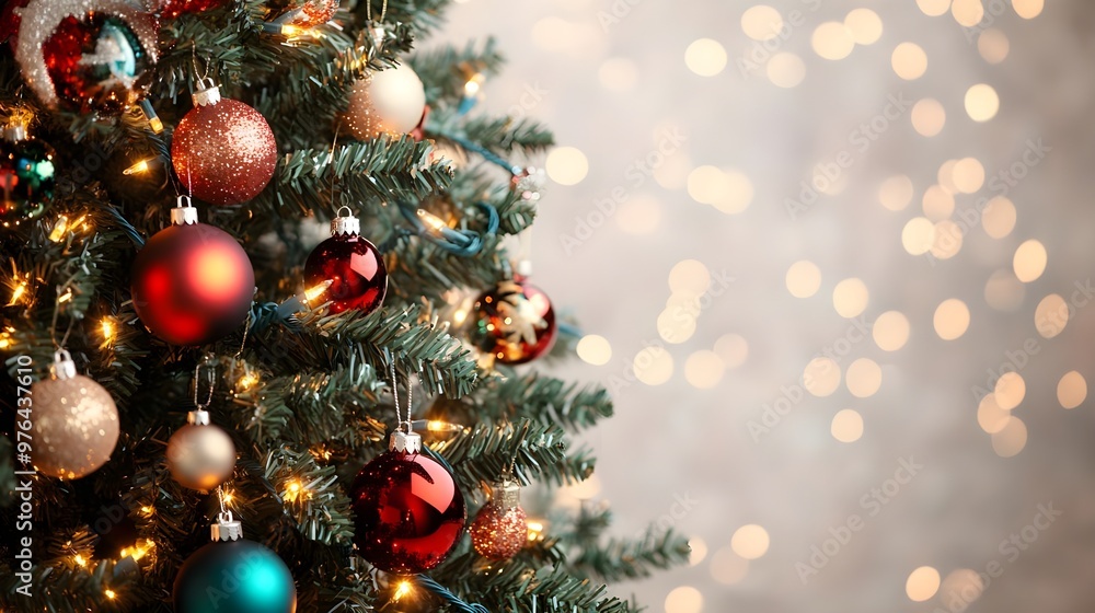 Christmas Tree Ornaments, Lights & Bokeh Background Christmas Tree Ornaments, Lights & Bokeh Background