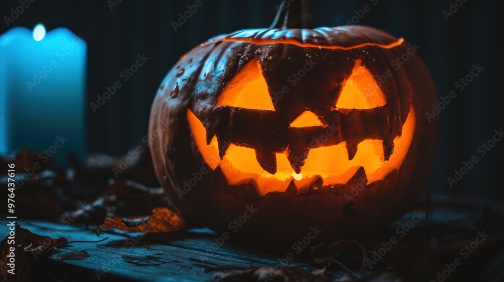 Spooky jack-o'-lantern glowing in the dark Spooky jack-o'-lantern glowing in the dark