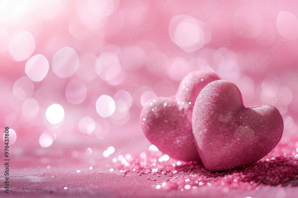 Romantic pink heart background with glitter and bokeh Romantic pink heart background with glitter and bokeh