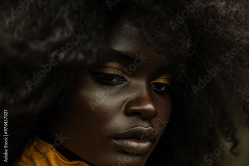 close-up portrait of a thoughtful african woman