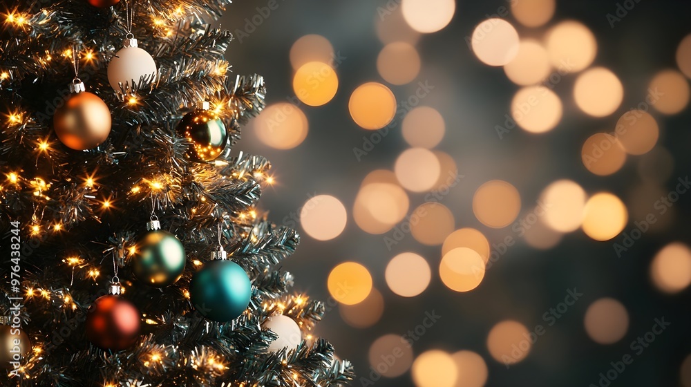 Christmas Tree with Ornaments and Lights Bokeh Background Christmas Tree with Ornaments and Lights Bokeh Background
