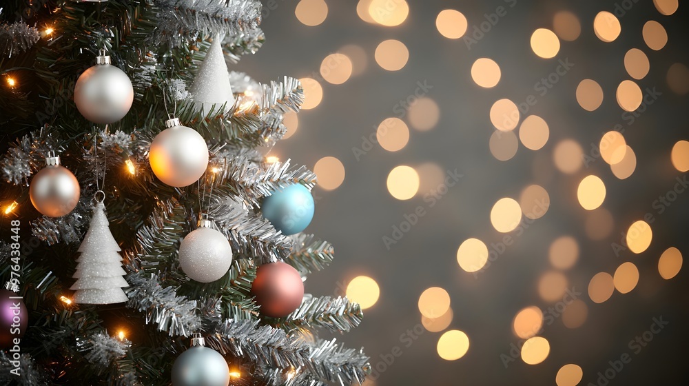 Decorated Christmas Tree with Lights and Bokeh Background Decorated Christmas Tree with Lights and Bokeh Background