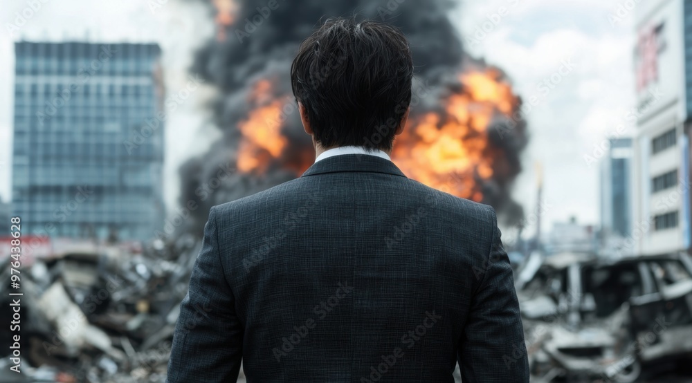 Businessman facing disaster Businessman facing disaster