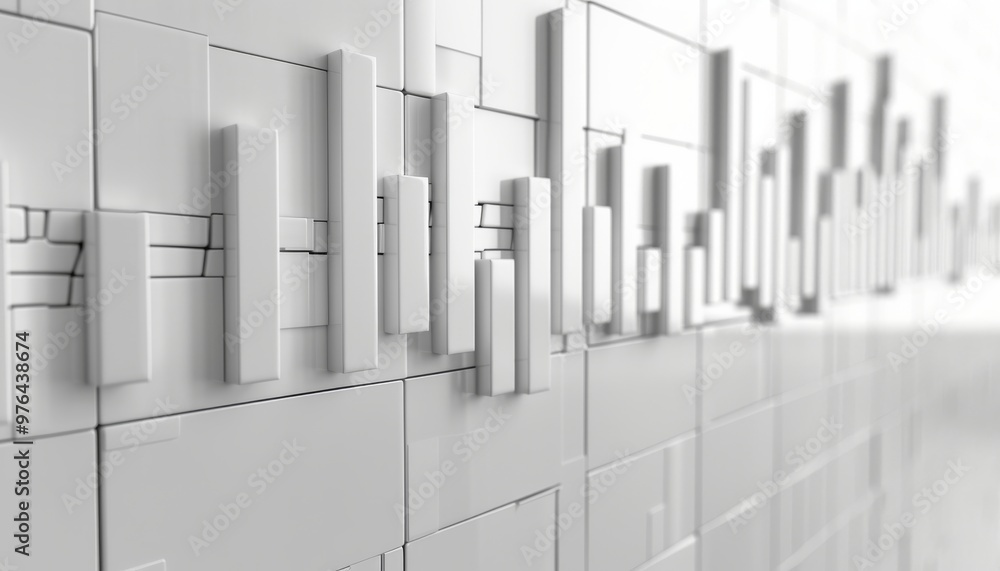 Obraz premium Abstract white wall design with vertical blocks, showcasing modern architecture and minimalistic style for contemporary interiors.