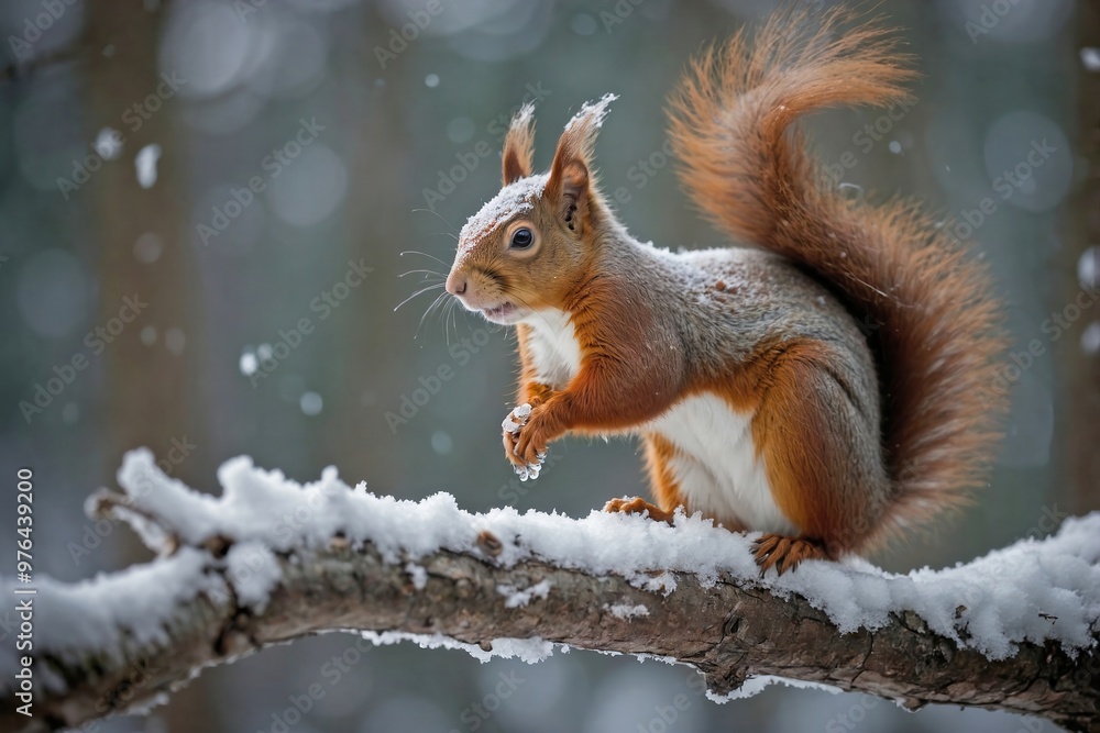 Squirrel in a Snowy Forest: A squirrel on the snow-covered branches in a peaceful winter forest. Squirrel in a Snowy Forest: A squirrel on the snow-covered branches in a peaceful winter forest.