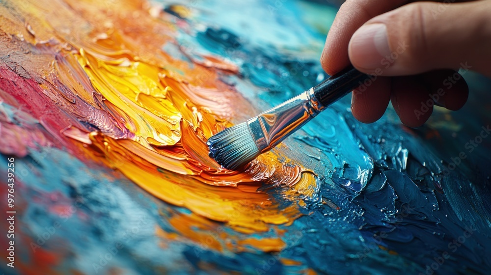 Artist's Hand Painting with Brush on Canvas Artist's Hand Painting with Brush on Canvas