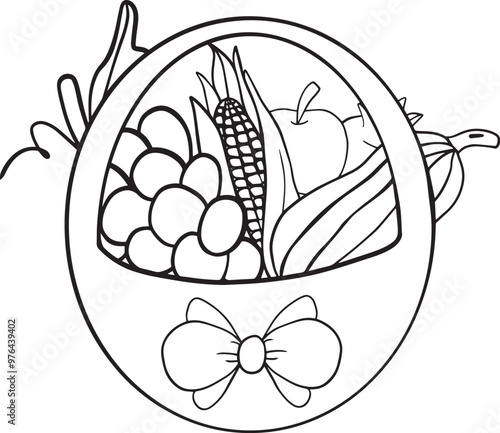 vector pile of fresh fruit in the basket flat illustration