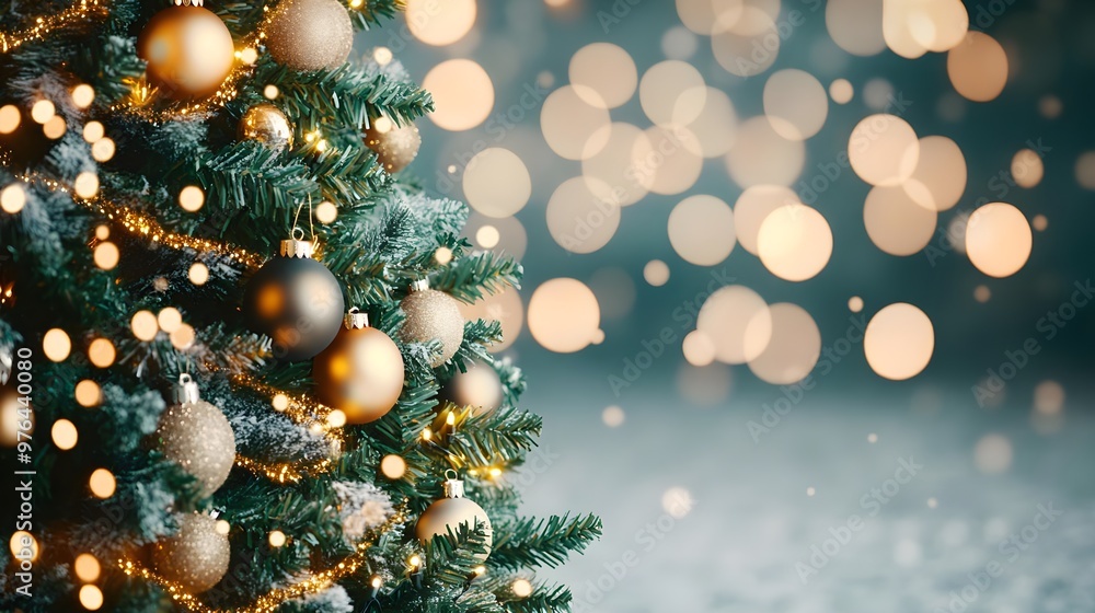 Festive Christmas Tree with Gold & Black Ornaments Festive Christmas Tree with Gold & Black Ornaments