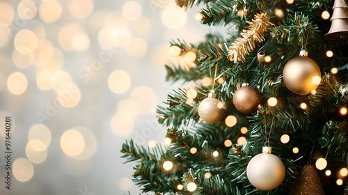 Festive Christmas Tree with Golden Ornaments and Lights