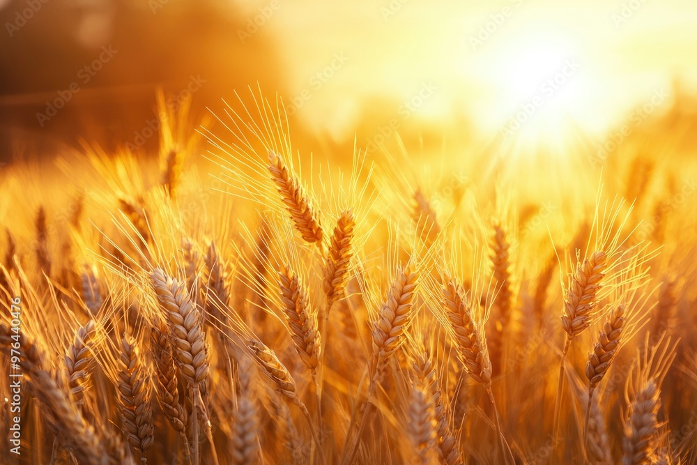 Golden Wheat Stalks Basking in Warm Sunset Light Golden Wheat Stalks Basking in Warm Sunset Light