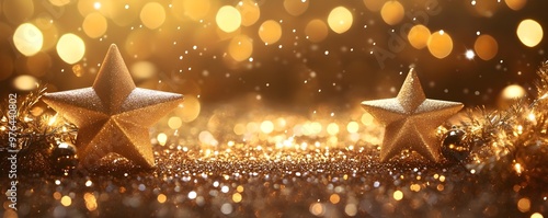 Festive Gold Stars Glitter Bokeh Background Christmas