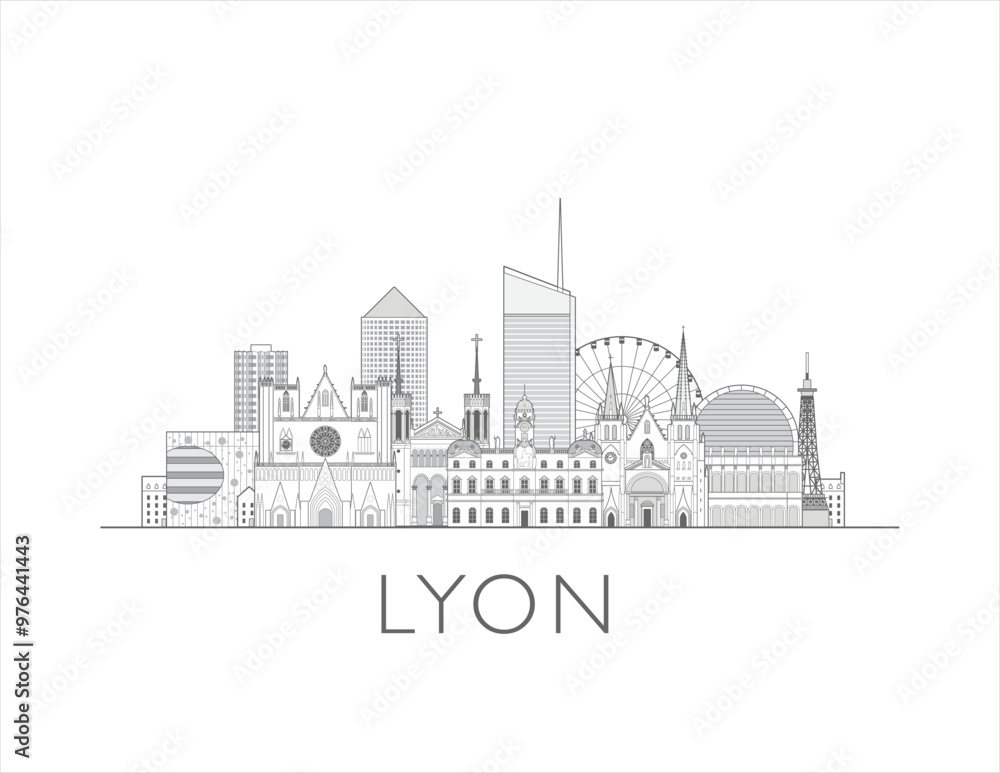 Fototapeta premium Lyon Skyline cityscape vector illustration