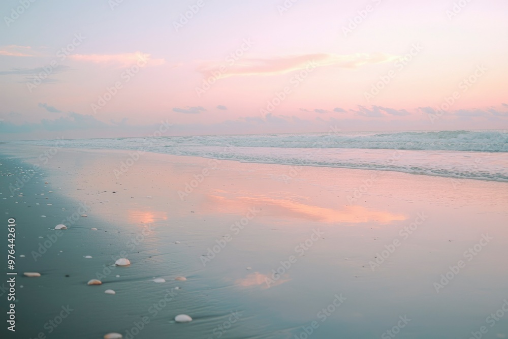 Fototapeta premium Pink Sky Reflecting on Calm Ocean Waves at Dawn
