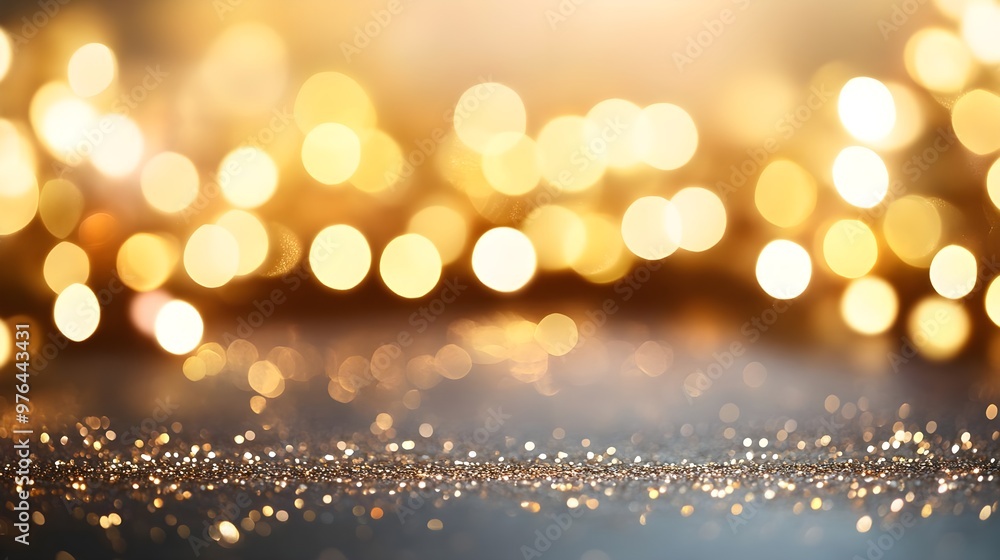 Golden Glitter Background with Bokeh Lights