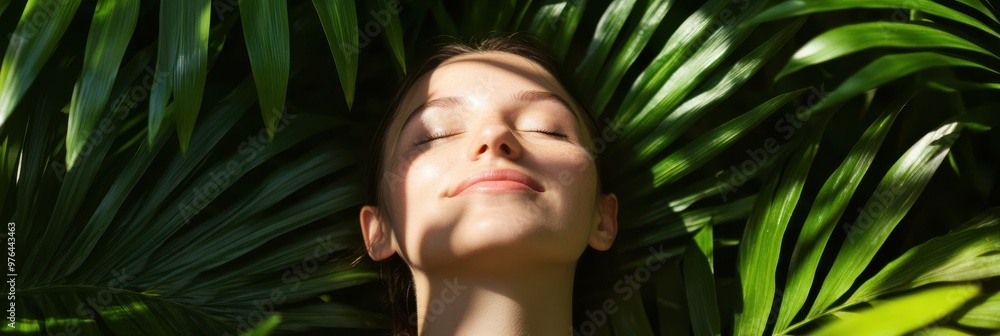 A serene and mysterious image of a person lying among lush green leaves, evoking a sense of unity with nature and peaceful solitude, with their face obscured. A serene and mysterious image of a person lying among lush green leaves, evoking a sense of unity with nature and peaceful solitude, with their face obscured.
