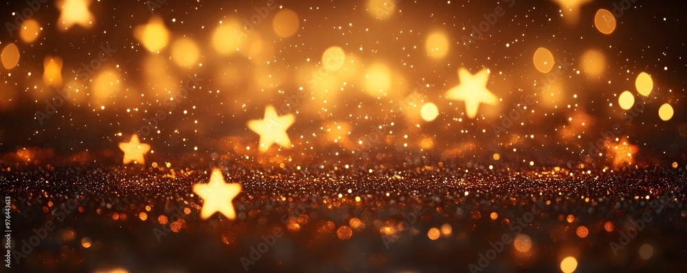Fototapeta premium Golden Glitter Stars Bokeh Background