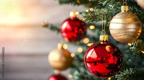 Red and Gold Christmas Ornaments on a Tree