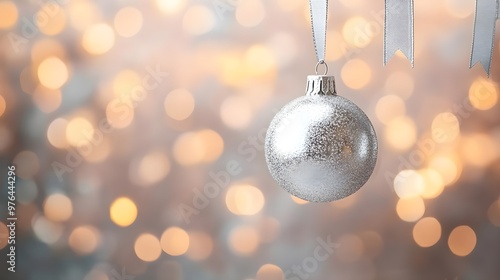 Silver Christmas Ornament with Bokeh Background