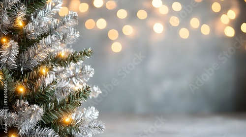 Silver Christmas Tree Lights Bokeh Background