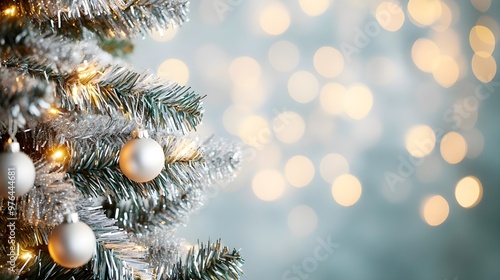 Silver Christmas Tree Ornaments with Bokeh Lights