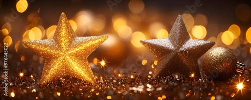 Sparkling Golden Stars & Bauble Christmas Decoration