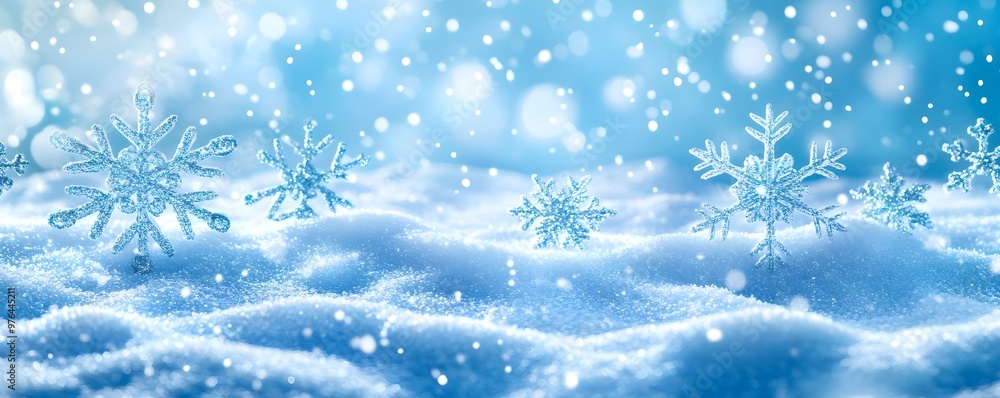 Naklejka premium Sparkling Snowflakes on Blue Winter Background