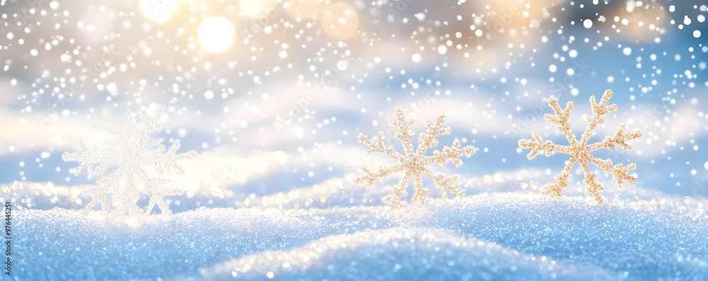 Sparkling Snowflakes on Wintery Background Sparkling Snowflakes on Wintery Background