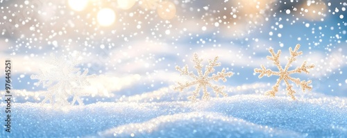 Sparkling Snowflakes on Wintery Background