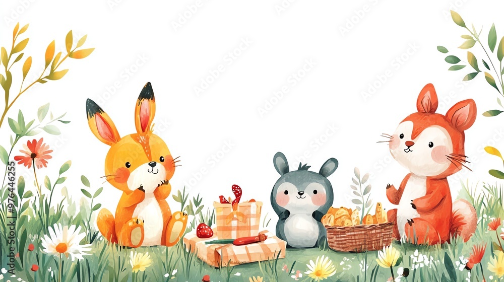Naklejka premium Easter Bunny holding colorful eggs in a cute cartoon style with springtime vibes