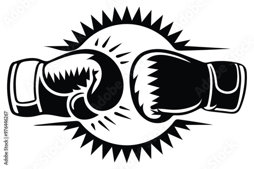Boxing gloves in a punching motion, vector black silhouette icon on a white background.