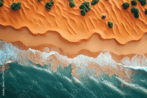 Aerial View of Desert Meeting the Ocean