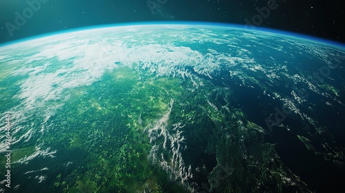 Earth glowing in space, with its ecosystems thriving, framed by distant galaxies